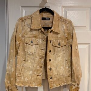 Kut from the Kloth Beige Star-Print Distressed Denim Jacket